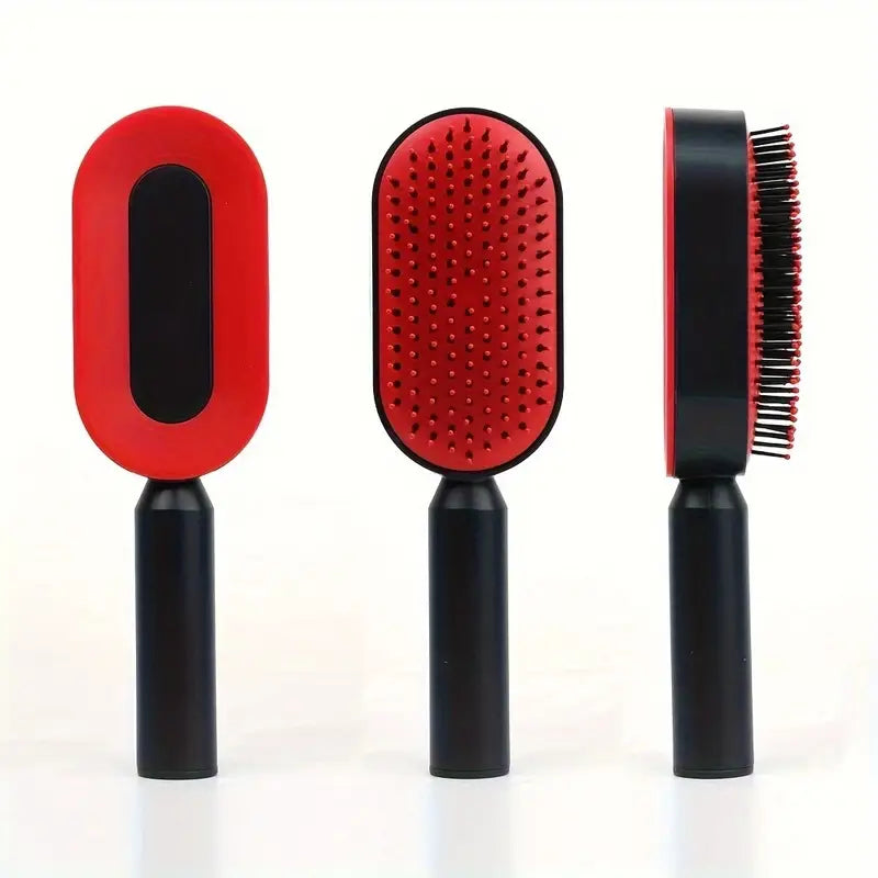Red Self-Cleaning Hair Brush
