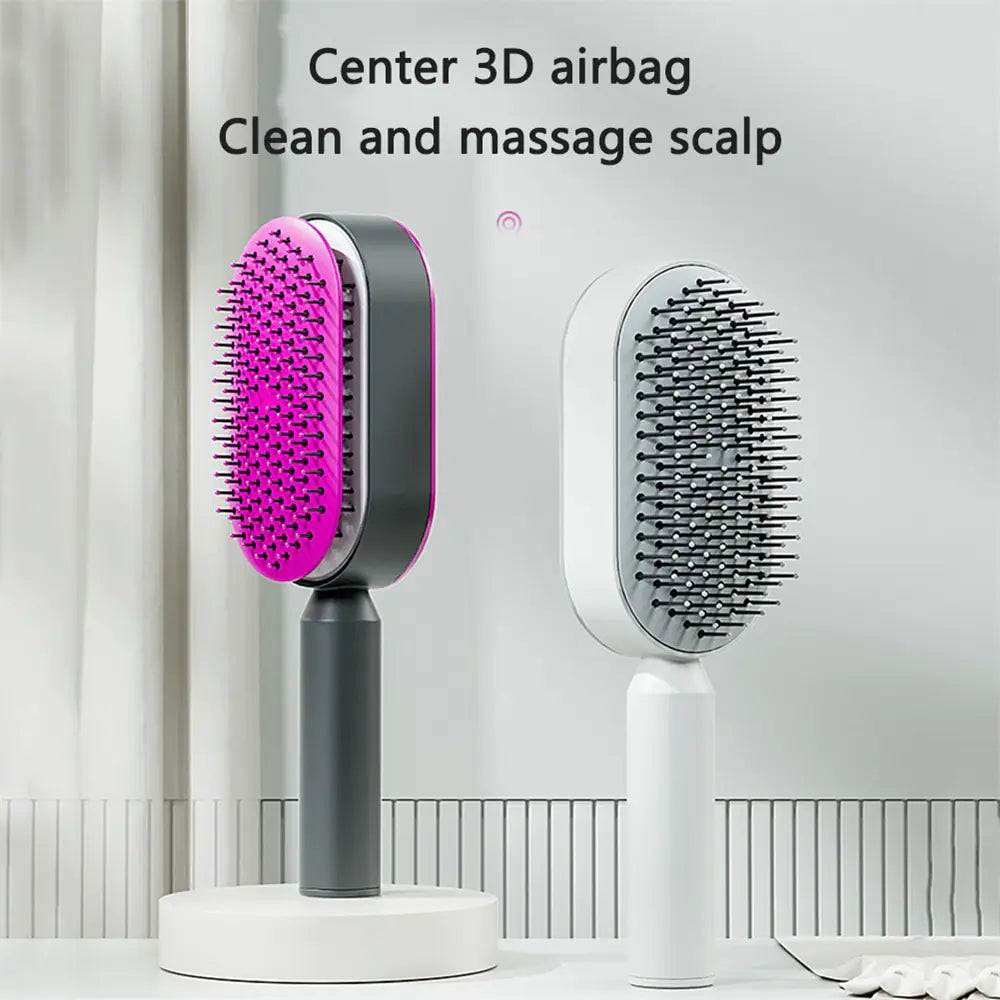 White Self-Cleaning Hair Brush