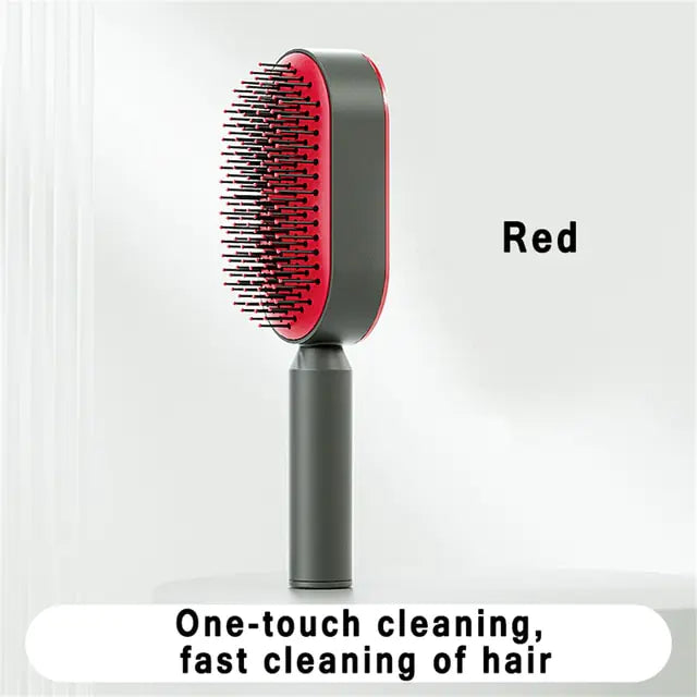 Red Self-Cleaning Hair Brush