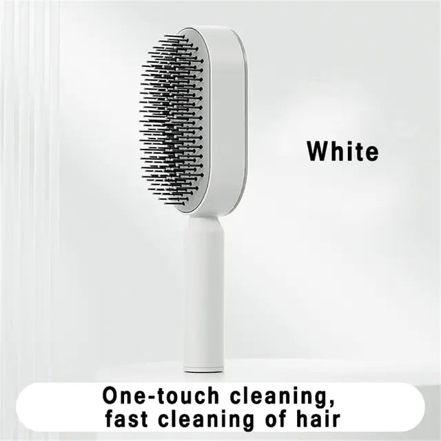 White Self-Cleaning Hair Brush