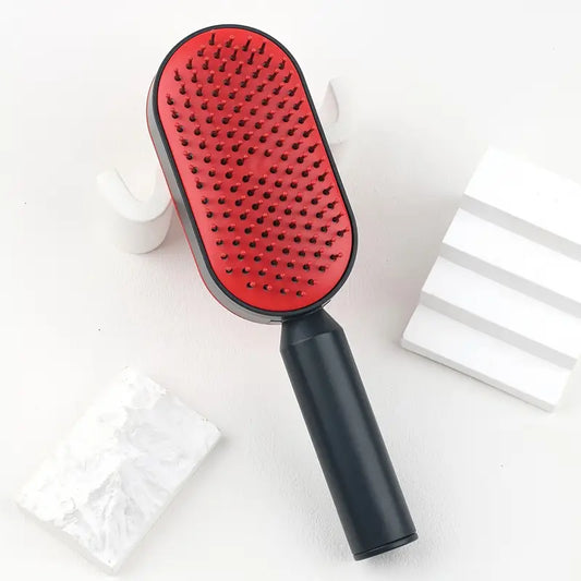 Red Self-Cleaning Hair Brush