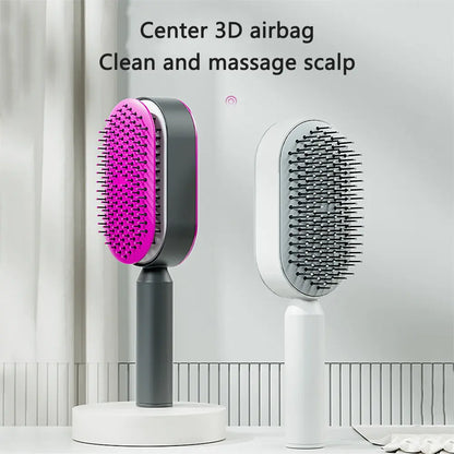 White Self-Cleaning Hair Brush