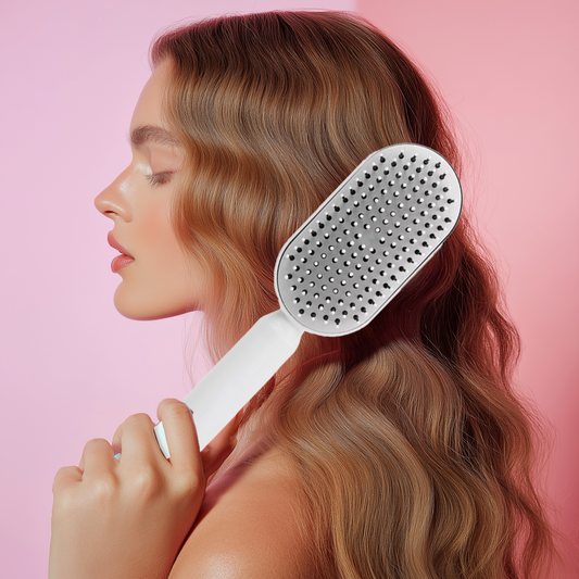 White Self-Cleaning Hair Brush